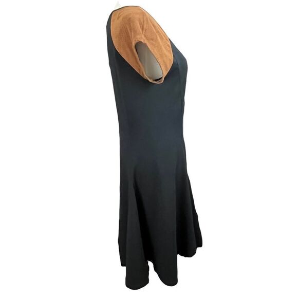 Lauren Ralph Lauren Black Dress with Perforated Suede Look Cap Sleeves M - Picture 2 of 8